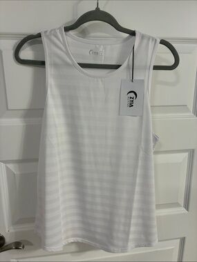 Active USA White Striped Performance Tank